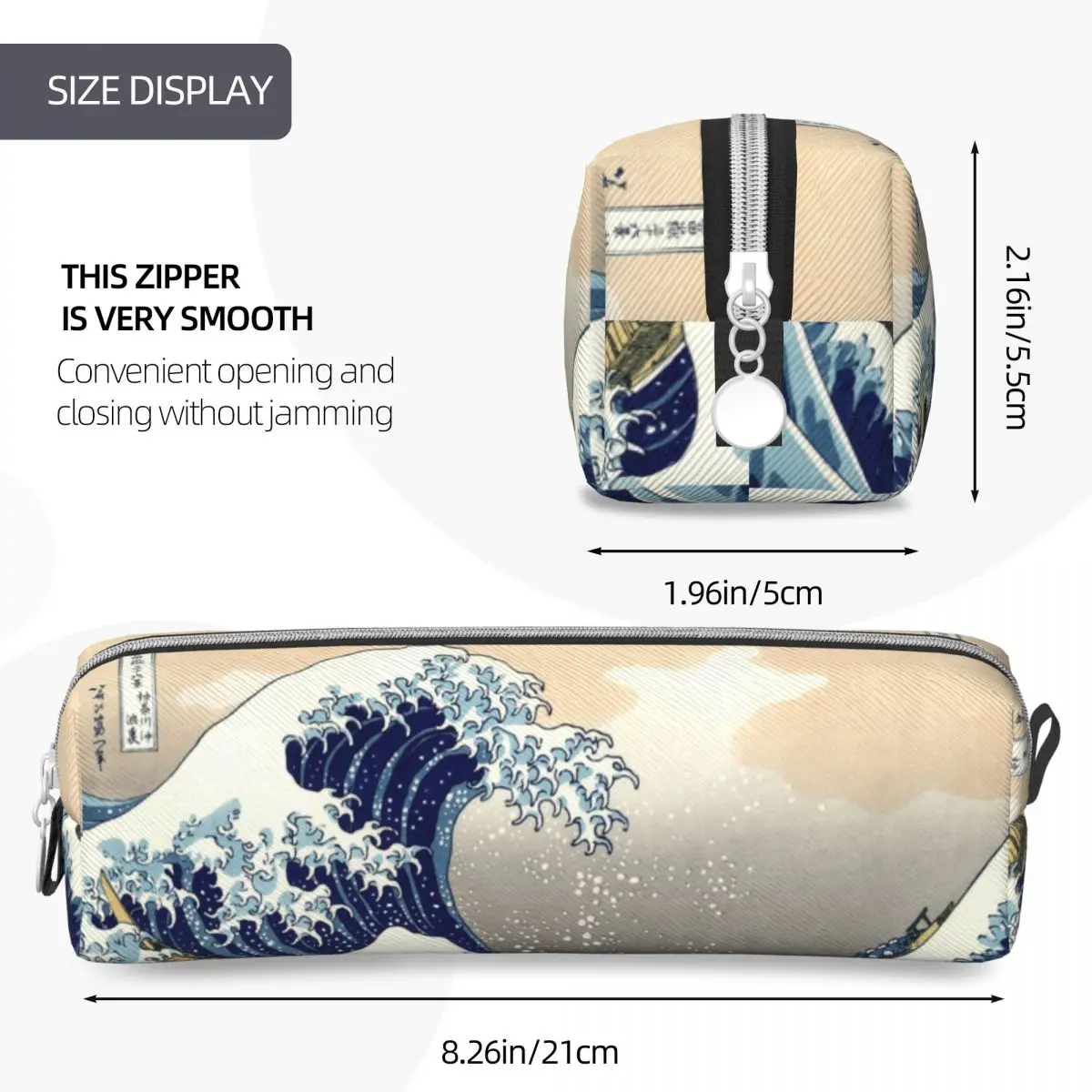 Vintage The Great Wave Off Kanagawa Pencil Cases Mount Pencil Box Pen Holder for Student Bags School Supplies Zipper Stationery