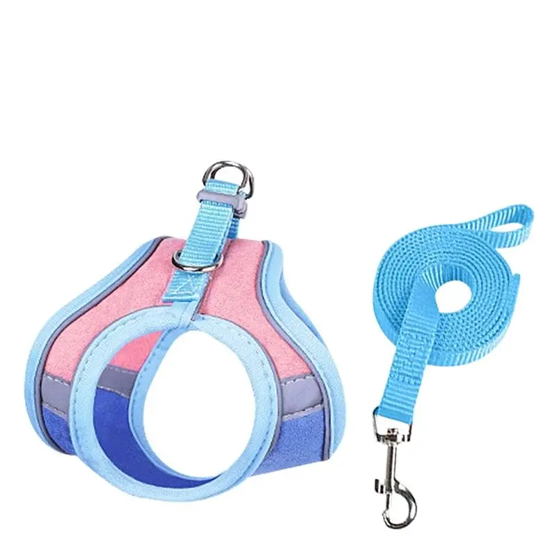 Adjustable Bunny Harness and Leash Set Double Buckle Reflective Strips Rabbit Vest For Rabbit Walks