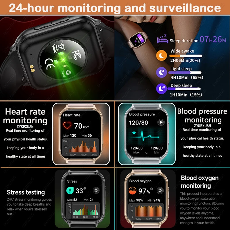 2026 New 700mAh Smart Watch Men Women 24-hour Health Monitor 100+Sports Fitness Waterproof Watches Bluetooth Call Smartwatch Man 3