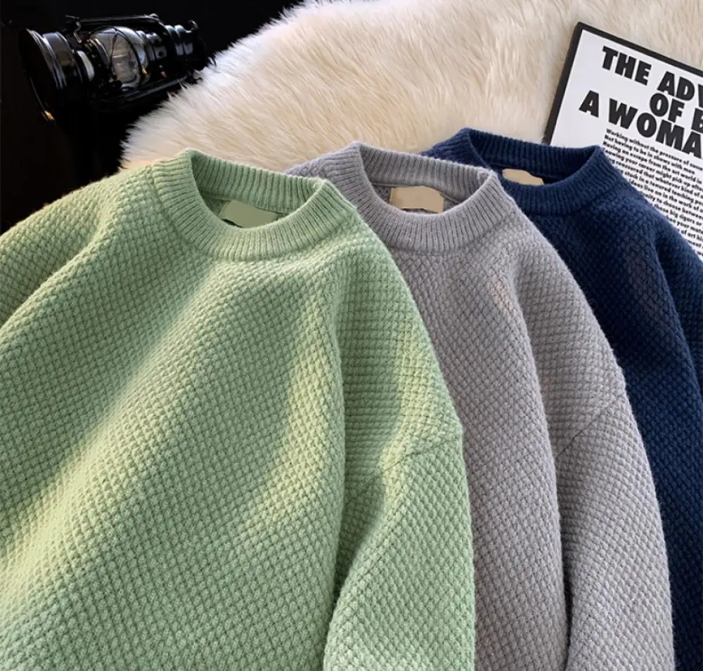 2023 Autumn Winter New Solid Color Men's Sweater Casual Fashion Knitwear Loose Long Sleeved Pullover Korean Men's Top