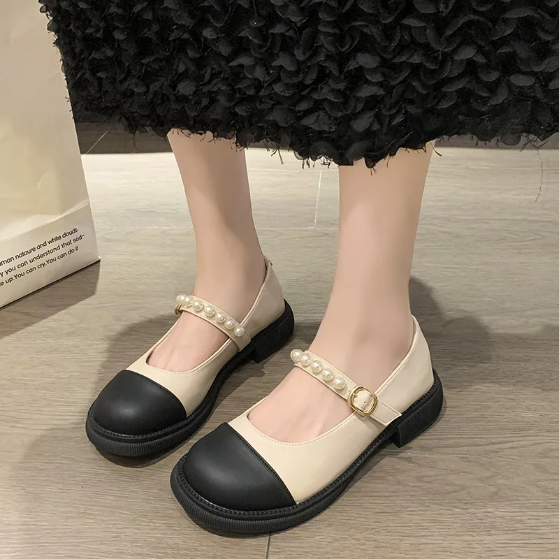 2023 Spring New Women's Leather Shoes Fashion Pearl Design Korean Version of Mary Jane Casual Loafer Flat Women's Shoes