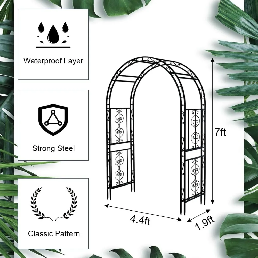 Metal Garden Arbor Trellis, Black Arch for Climbing Plants, Wedding Outdoor Arch for Ceremony, Flowers and Plants Support