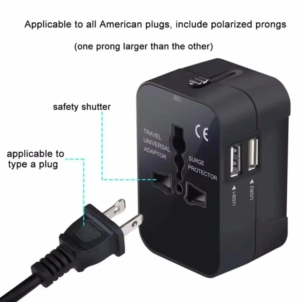 Universal Worldwide Travel Adapter Multi Plug Outlet USB Type C Socket Multi Ports Wall Adapter For EU/UK/USA Cell Phone Charger