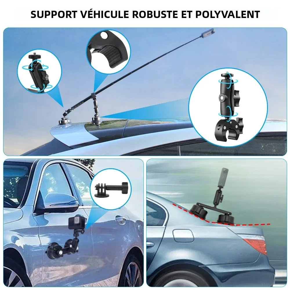 Support Ventouse Voiture pour Insta360 X5 X4 X3 GoPro - Fixation Solide