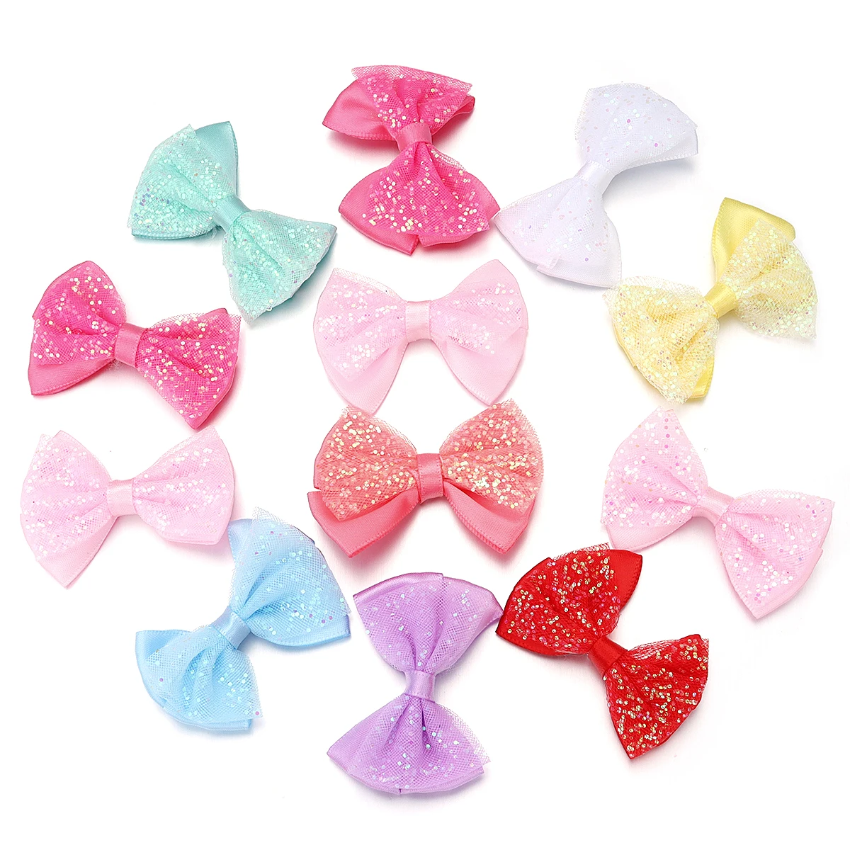 10PCS Dog Bow Polyester Mesh Sequin Bow Dog Hair Accessories Handmade Puppy Bows For Dogs and Cats Cute Pet Accessories 4