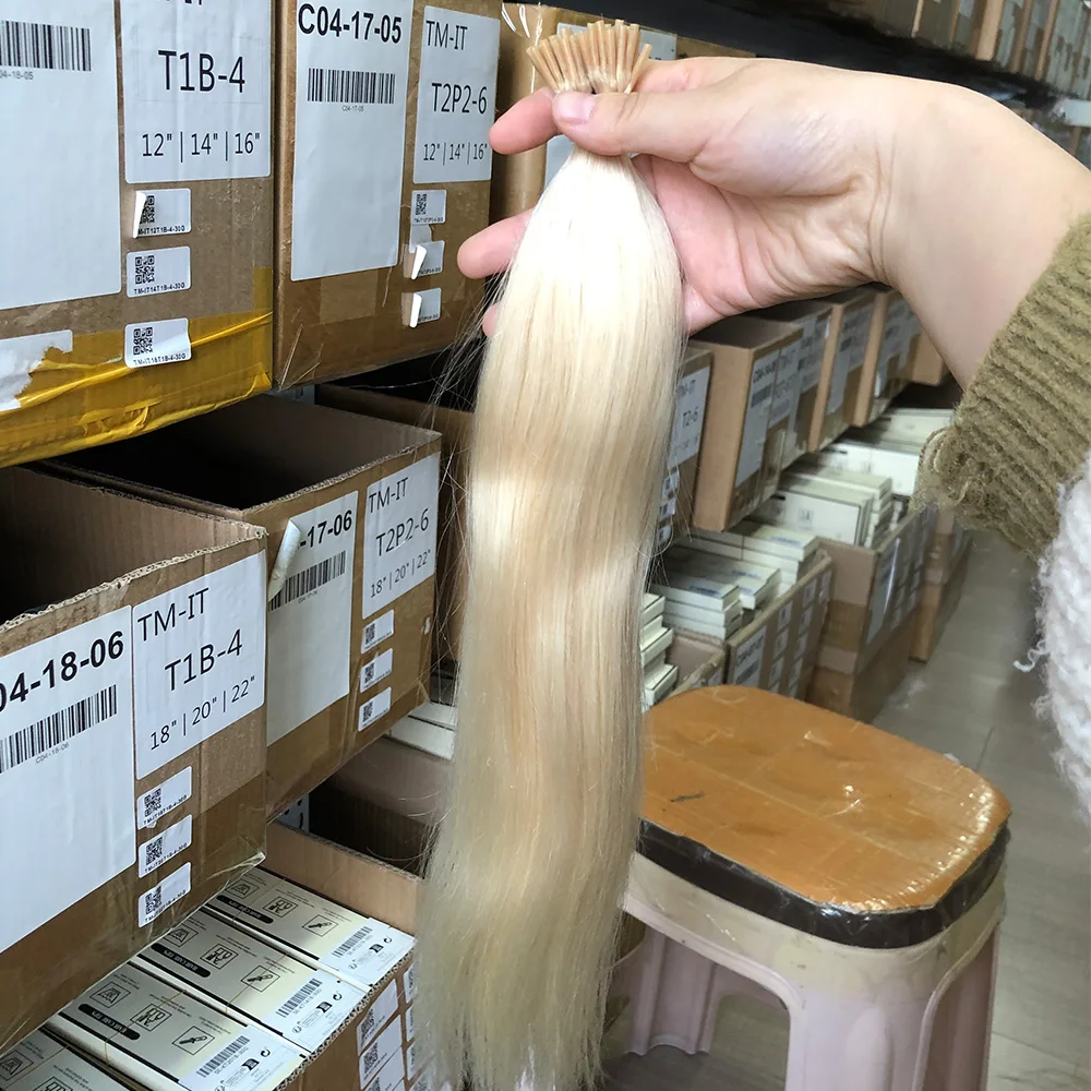 Blonde I Tip Microlink Hair Extensions Real Human Hair 50strands Capsule Keratin Natural Fusion Micro Ring Human Extensions