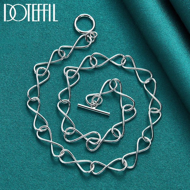 925 Sterling Silver Simple 8 Chain Necklace Bracelet Set 2pcs for Women Man Wedding Engagement Party Jewelry