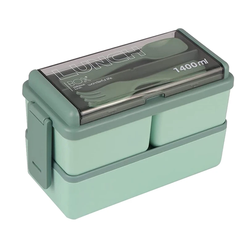 

2X Bento Box Kit, 47,35 OZ Bento Box Ланч-бокс для взрослых, 3 с отделениями бенто Ланч-бокс, контейнеры для еды зеленые
