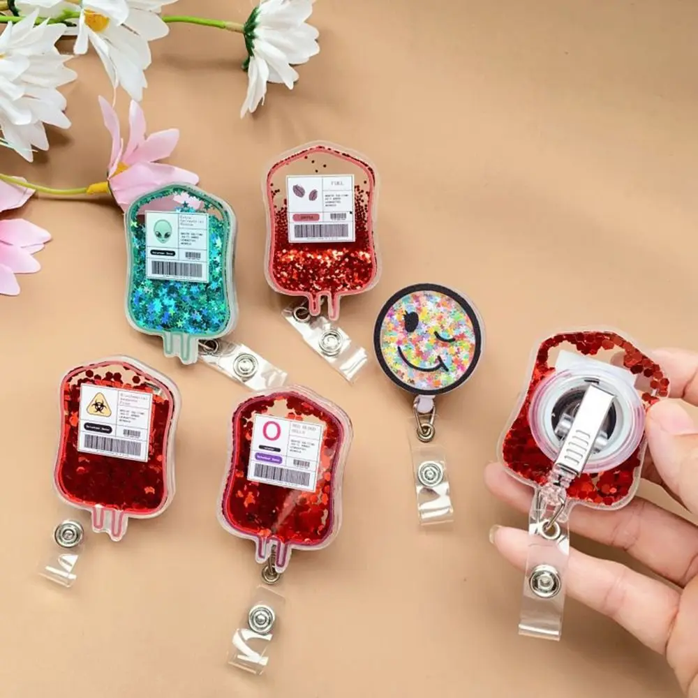 Fashion Glitter ID Badge Reels Lanyard Retractable Name Tag Holder Blood Bag Nursing ID Badge Holder