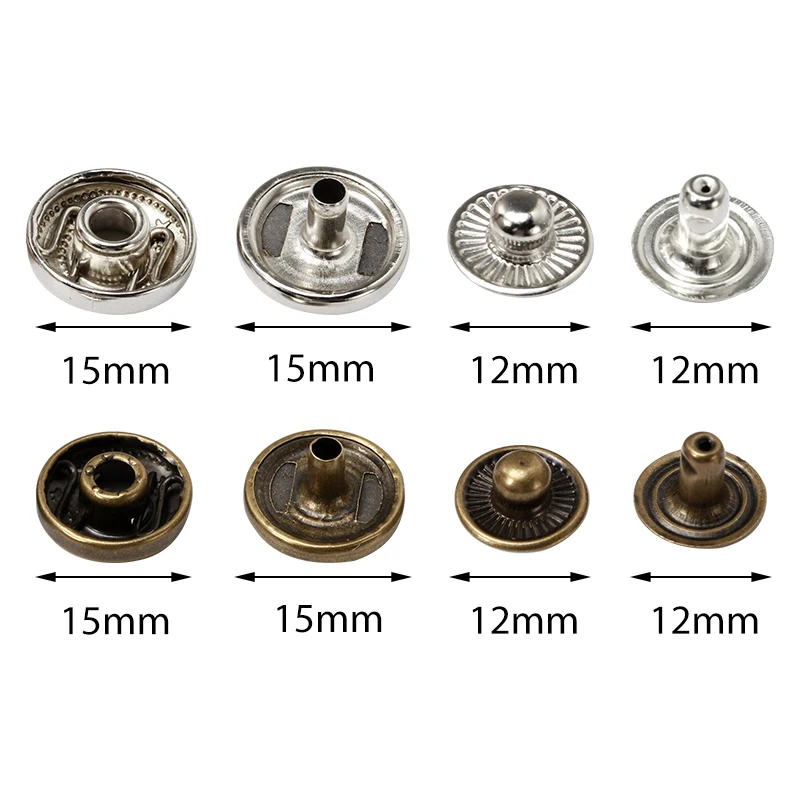 Trimming Shop Press Studs Durable Snap Fasteners 4 Part, Alloy Cap Metal  Back Snaps for DIY Leathercraft, Clothing Repair, Jacket, Purses (15mm