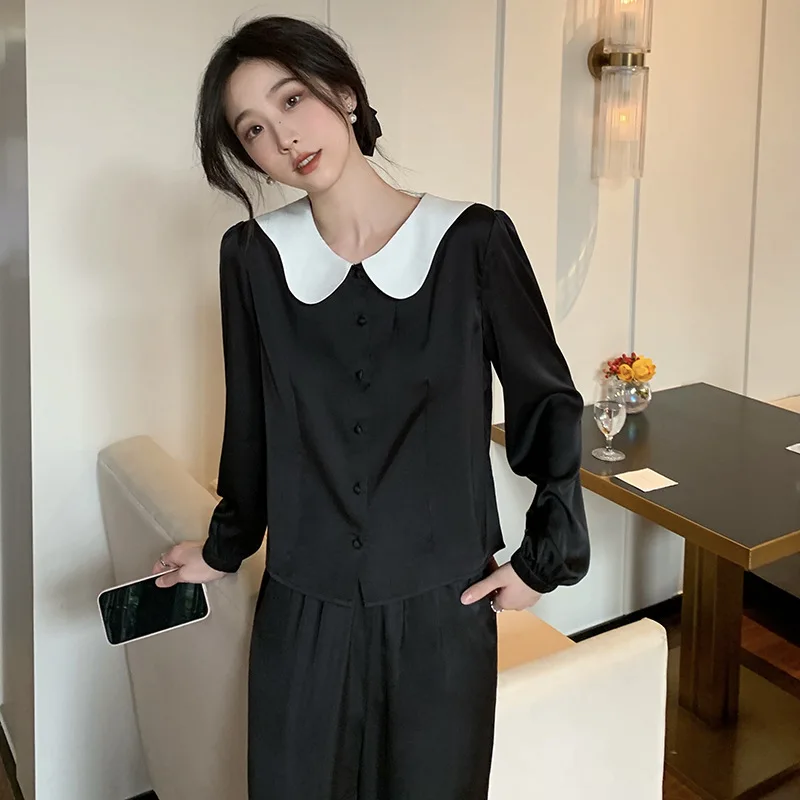 

Satin Pajama Set Two-piece Set Korean Pajamas for Women Korean Style Silk Pyjamas Luxury Clothes Women Sleepwear Home Suit