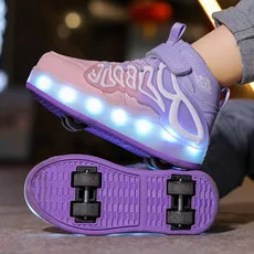 Roller Skate Shoes Kids Sport 4 Wheels Sneakers Boys Girls Led Light Up Boots Children Gift Game Outdoor Roller Skating Footwear