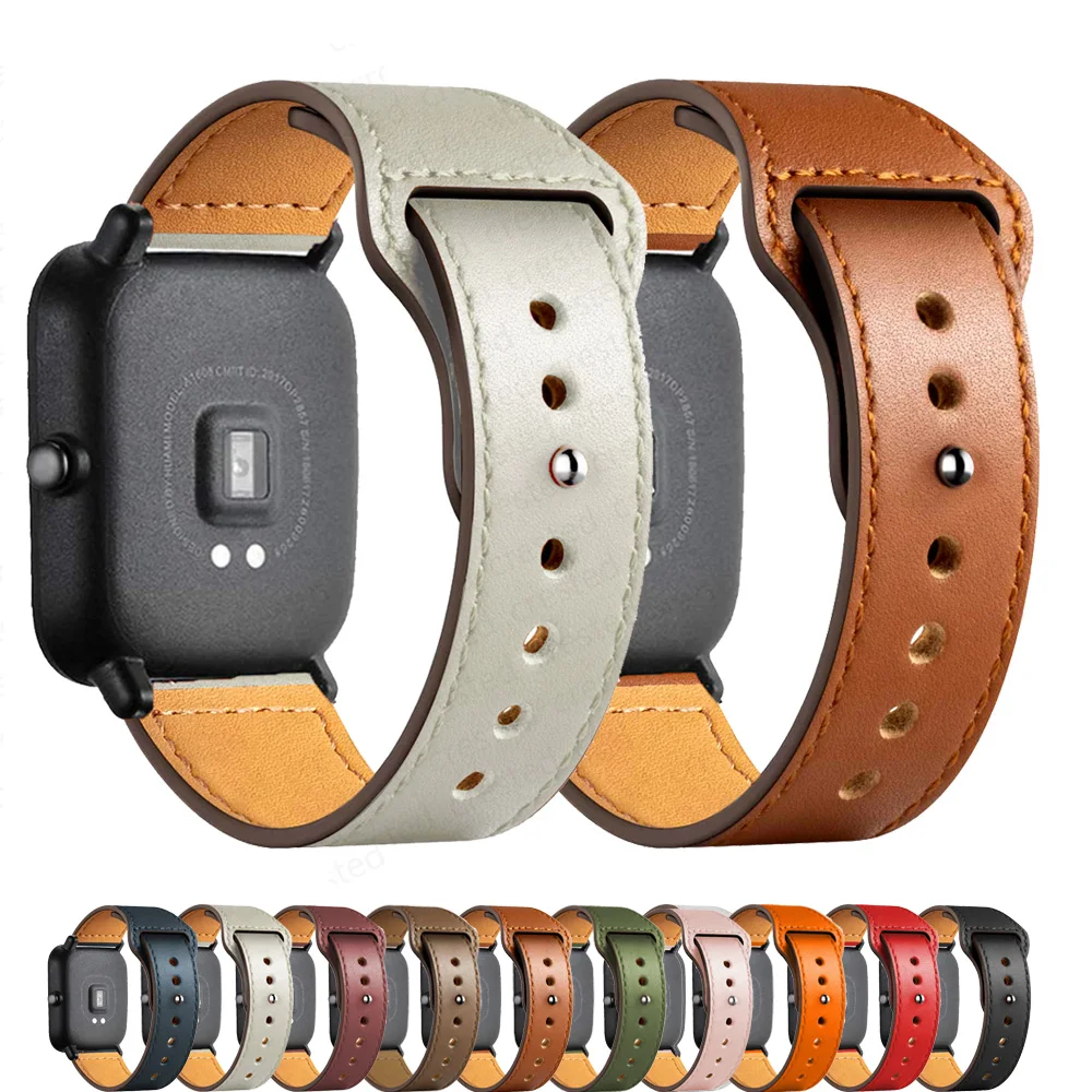 

20mm/22mm band For Amazfit GTS/2/2e/3/GTS2 Mini/GTR 42mm/47mm/GTR2/3/Pro/stratos 3 leather Bracelet Amazfit bip/pace Watch strap