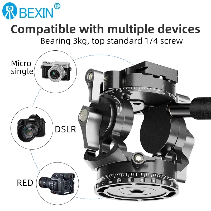 BEXIN DT-02R SLR Camera Tripod Handle Hydraulic Gimbal Portable Damping Panoramic Clamp Seat Gimbal Dedicated for Bird Watching