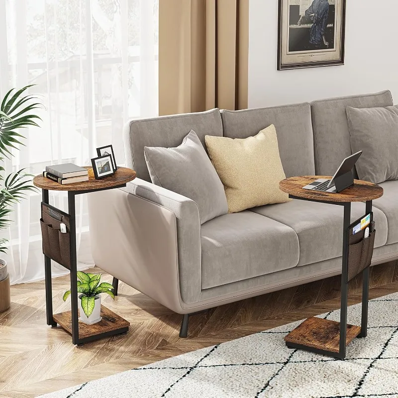 C Shaped End Table for Couch, Small Side Table for Couch, Small Couch Side Table for Small Spaces 3