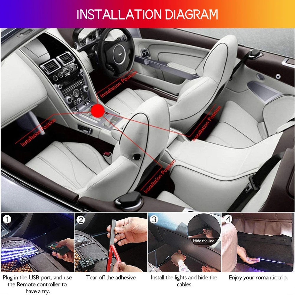 Automotive LED Music Atmosphere Light RGB Car Interior Lamplighting Adjustabl Auto Rhythm Light Strip for Chassis Family Party starlight headliner