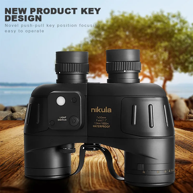 

NIKULA IP7 Waterproof Military 7x50 Marine Binoculars BAK4 Prism with W/Internal Rangefinder & Compass For Navigation Outdoor