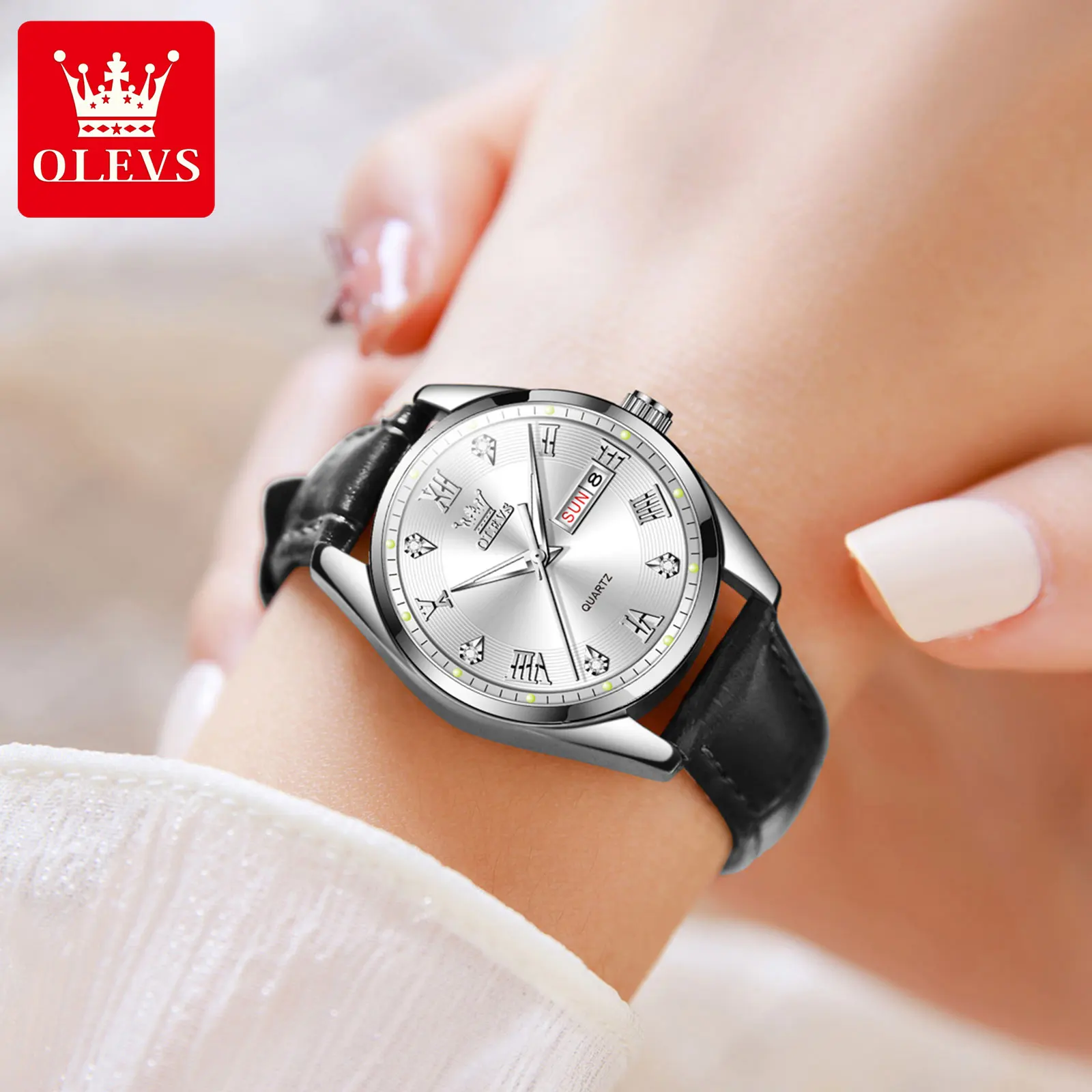 OLEVS Casual Fashion Leather Watches for Women Waterproof Calendar Luminous Lady Wrist Watch New Original Women Quartz Watches 2