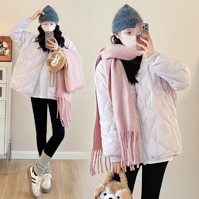 Autumn and Winter Maternity Cotton Jackets Candy Color Long Sleeve O-Neck Pregnant Woman Plaid Coats Warm Pregnancy Outwear
