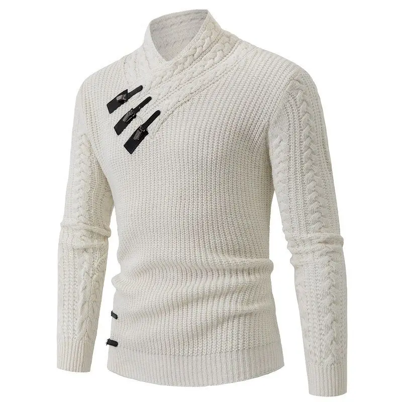 Autumn Winter Men's Half High Collar Long Sleeve Sweater Knitted Top Fashion Retro Slim Fit Warm Knit Pullover Sweater