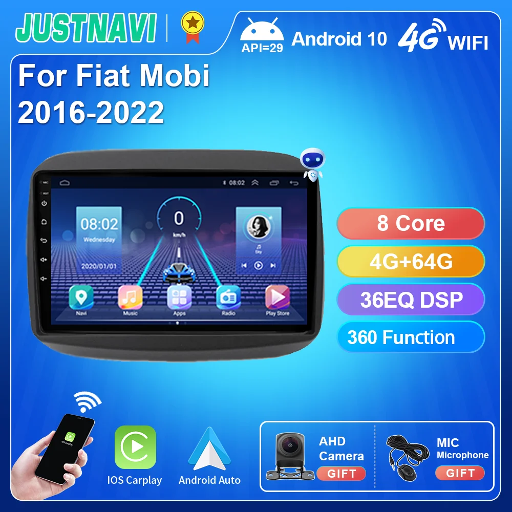 

Автомобильный радиоприемник JUSTNAVI Android 10 для Fiat Mobi 2016-2022 мультимедийный видеоплеер CarPlay GPS навигация DSP IPS экран No 2din DVD