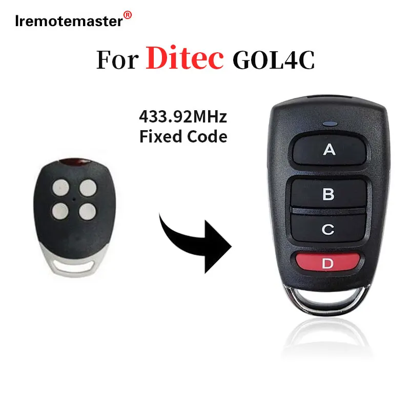 For DITEC GOL4C Gate Keychain 433MHz Garage Remote Control 433.92MHz Fixed Code Command