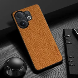 Elegant Leather Wood Grain Phone Case - Simple, Lightweight, and Durable Design for Vivo V60 (Orange)