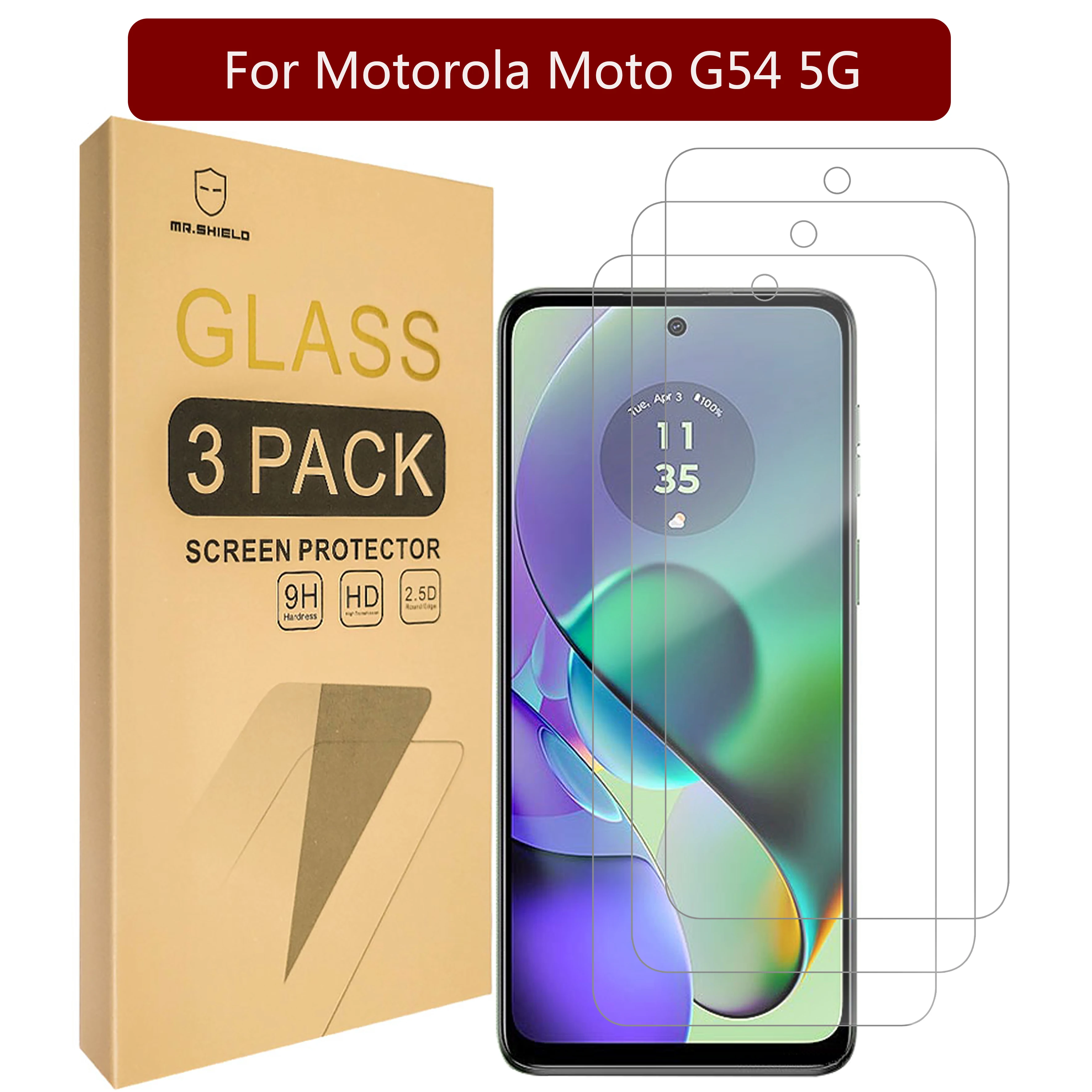 

Mr.Shield [3-Pack] Screen Protector For Motorola Moto G54 / Moto G54 Power 5G [Tempered Glass] Screen Protector