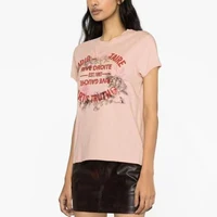 Zadig Women T Shirt Fashion New Pink O Neck Embroidery Tee Short Sleeve Female Pullover Topst.jpg