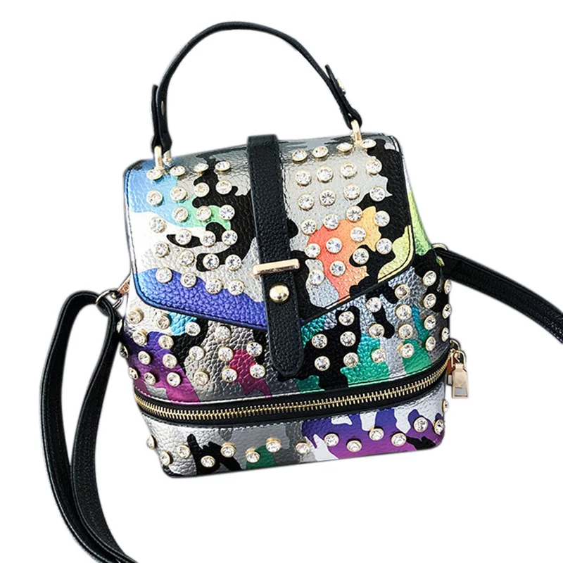 

Мини-рюкзак Ms.Backpack в стиле панк с камуфляжным рисунком для девушек