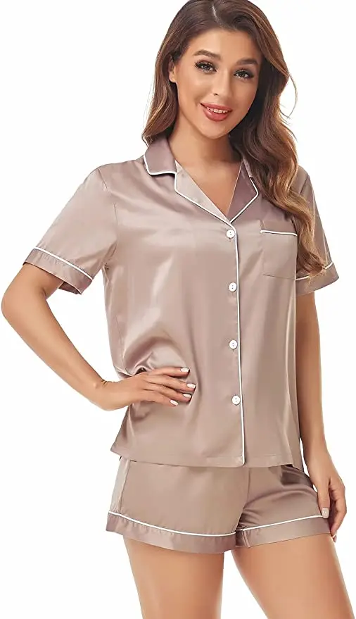 Womens Silk Satin Pajamas Pyjamas Set short Sleeve Sleepwear Pijama Pajamas Suit Female Sleep Two Piece Set Loungewear 4XL 5XL