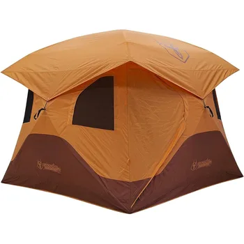 Barraca de acampamento ao ar livre portátil, extra grande, 2 portas, 4 pessoas, pop up instantâneo, com piso removível, chuva mosca, fácil configuração, laranja