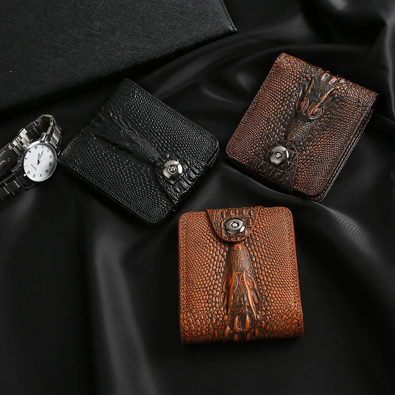 Men Wallet Leather Genuine Short Purse Billetera Hombre Men Wallets Vintage  Style Cartera Hombre Crocodile Alligato Portemonne
