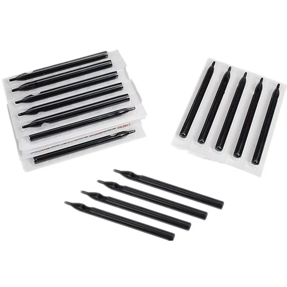 50PCS/Box Disposable Tattoo Long Tips RT/DT/FT Black Sterilized Tattoo Needle Nozzle Tip Tubes for Machine Grip Needle tattoo microblading needles disposable tattoo tips