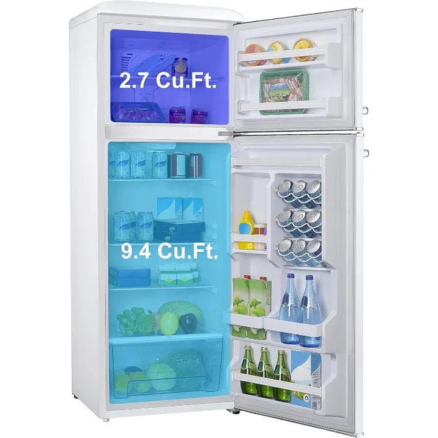 Galanz GLR12TWEEFR Refrigerator, Dual Door Fridge, Adjustable Electrical Thermostat Control with Top Mount Freezer Compartment 2