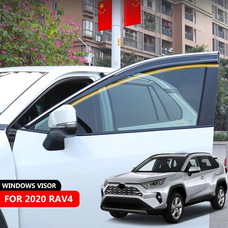 Car Window Visor Chrome Window Visors for Toyota RAV4 Window Trim Accessories Weathershields Wind Rain Guard Shades