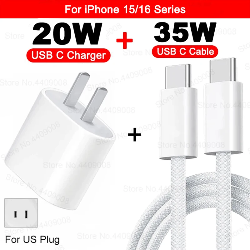 High-Speed 20W USB-C PD Charger with Fast Charging Adapter & USB Type-C Cable