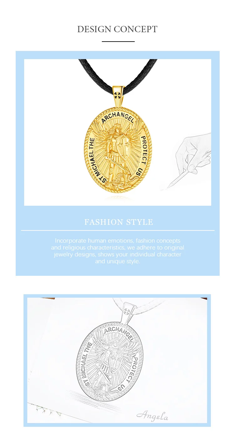 Eudora 925 Sterling Silber St. Michael Erzengel Halskette 18 Karat Gold Kreuz Krieger Amulett Anhänger Christentum Schmuck Männer Geschenk – Detail 2