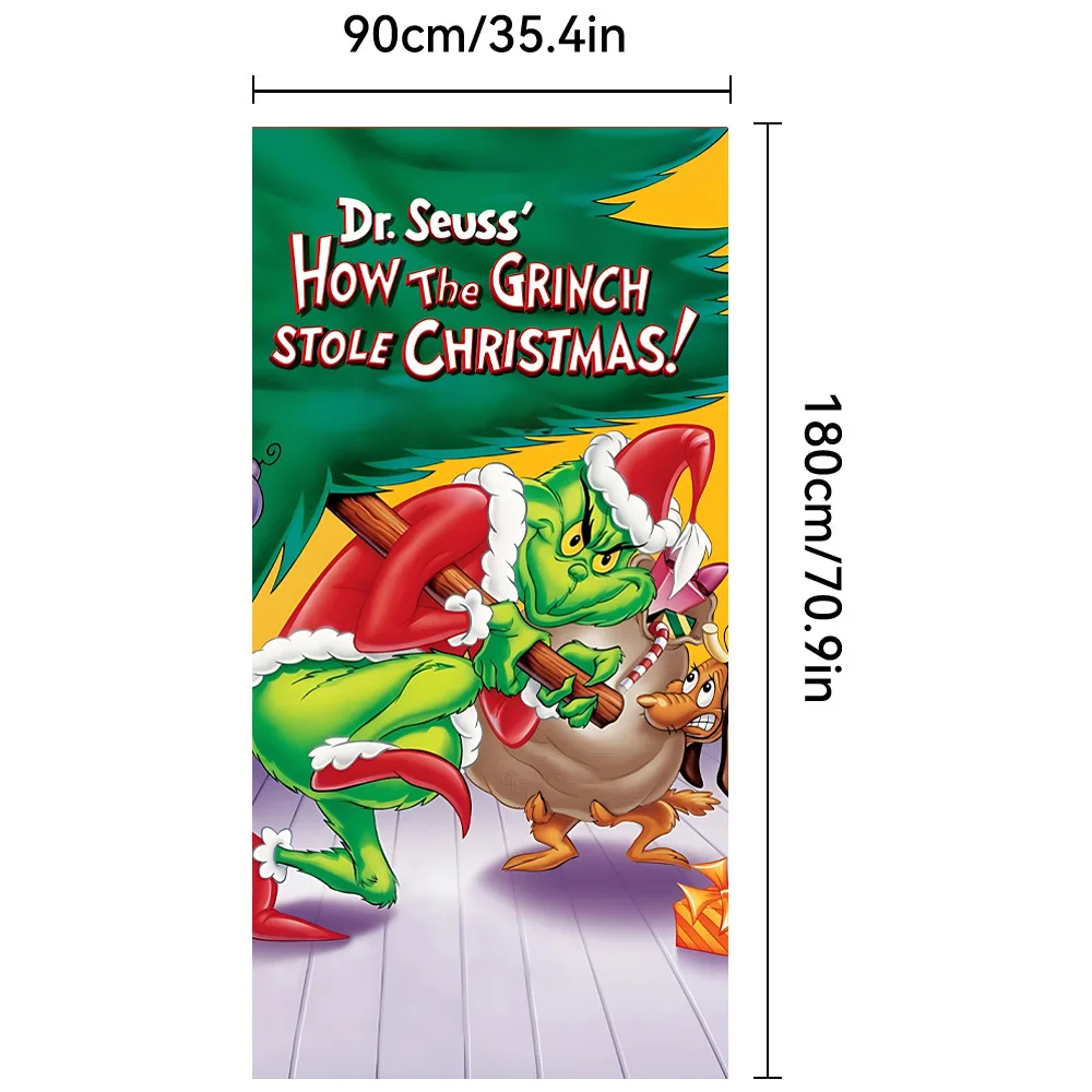 Weihnachts-Türvorhänge, grünes Haar, Monster, Partydekoration, grün-rote Türabdeckungen, festliche Hofbanner, Fotohintergrund – Detail 3