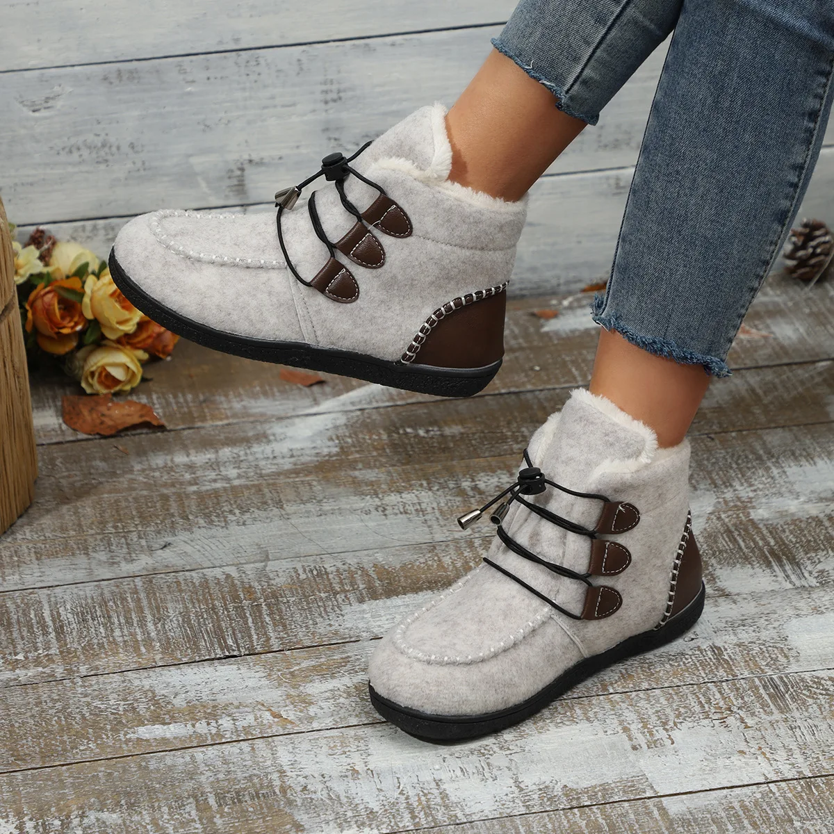 Women Boots Fashion Thickened Fluff Snow Boots Woman Winter Comfort Casual Ankle Boots Outdoor Warm Cotton Platform Shoes