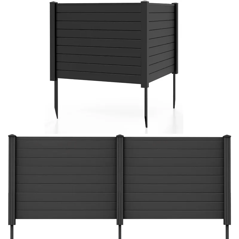 4 Panels Air Conditioner Fence-48''W x 36''H Outdoor Privacy Screen Trash Can Enclosure with Stakes, PVC Vinyl Freestanding