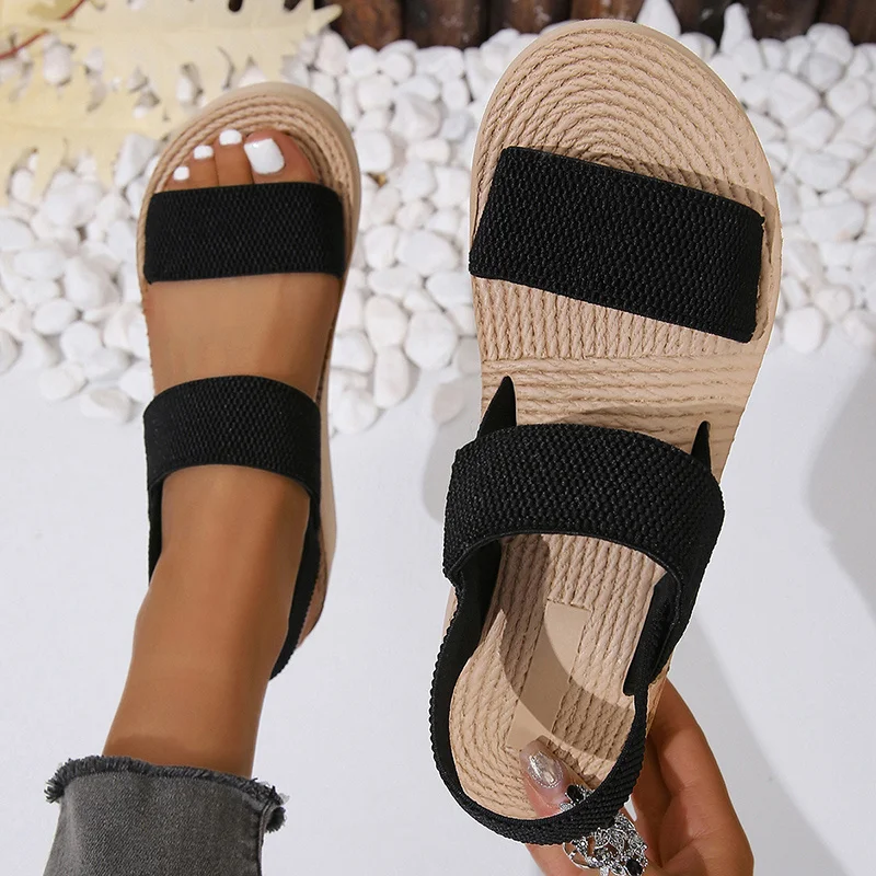 

New Minimalist Slingback Wedge Sandals Outdoor Summer Lightweight Slides Solid Color Thick Bottom Ladies Shoes Female Sandals