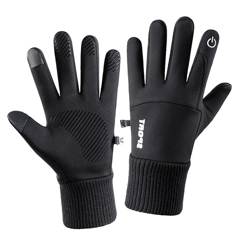 

Men Winter Waterproof Cycling Gloves Outdoor Sports Running Motorcycle Ski Touch Screen Fleece Gloves Non-slip Warm Full Fingers