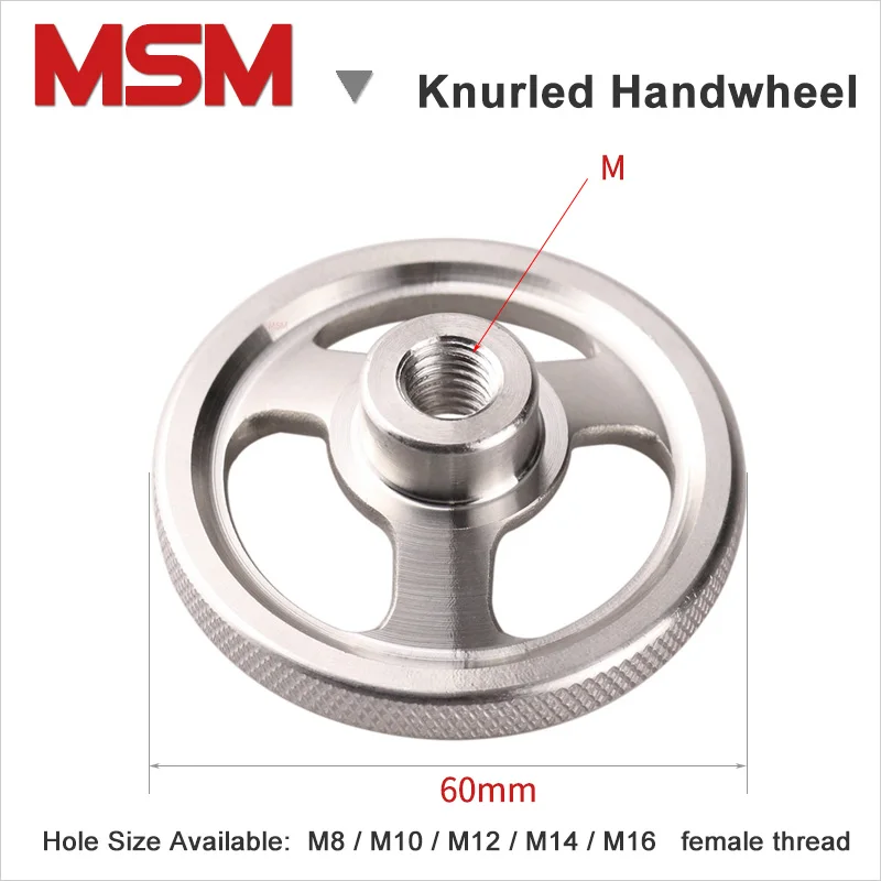 1pcsMSMOD60mmStainlessSteelKnurledHandwheelThreeSpokesRound