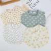 Flower Print Baby Bibs Adjustable Snap Saliva Towel Ruffled Edge Muslin Cotton Burp Cloths Rainbow A Grade Girls Feeding Scarf 1