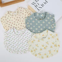 Flower Print Baby Bibs Adjustable Snap Saliva Towel Ruffled Edge Muslin Cotton Burp Cloths Rainbow A Grade Girls Feeding Scarf 1