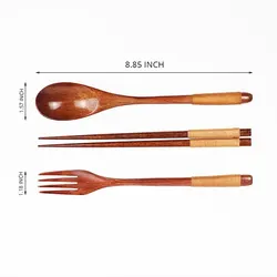Elegant Wooden Chopsticks, Fork & Spoon Set - Japanese-Style Tableware (Tie brown wire)