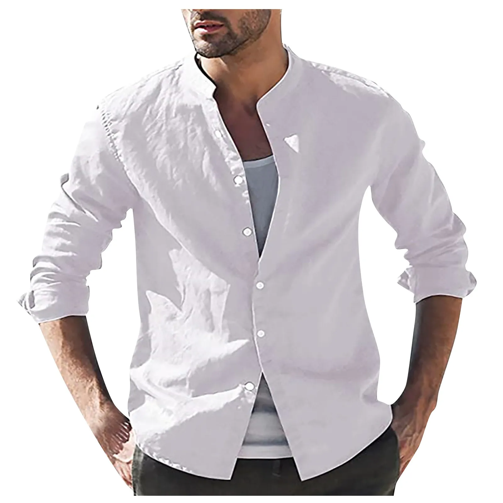 

Рубашка мужская с длинным рукавом, модная сорочка из хлопка и льна, дизайнерская Повседневная Сорочка свободного покроя, Однотонная рубашка, осень