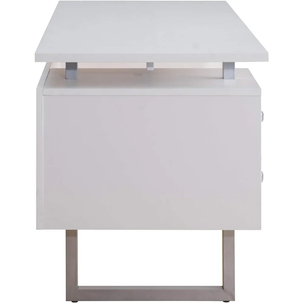 60" White Study Writing Home Office Wall Mounted Laptop Computer Floating Desk Top and Storage Drawers and Metal Stands 5