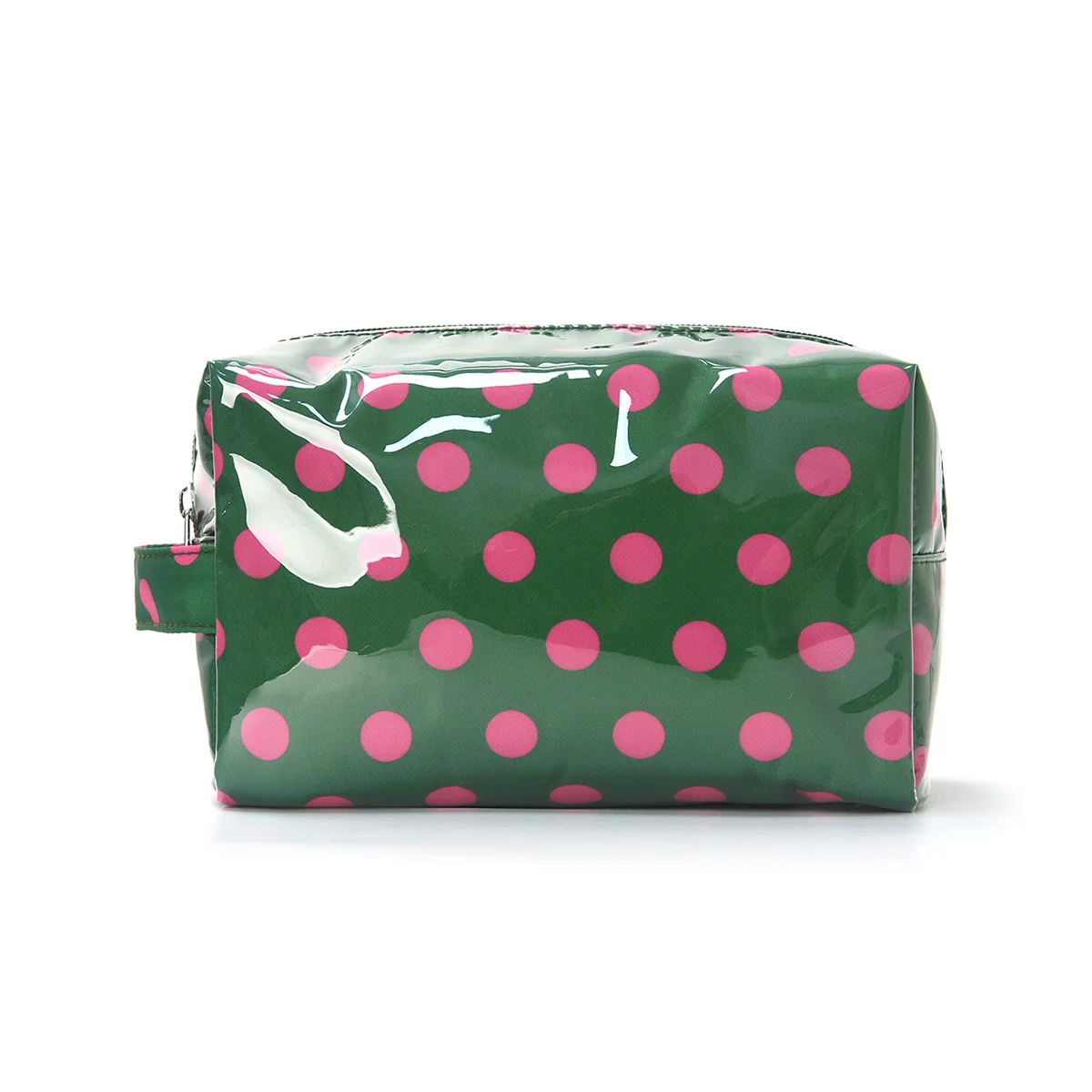 Borsa per il Trucco Vintage a Pois con Manico, Borsa a Pois Bicolore in PVC Impermeabile, Organizer da Viaggio Compatto - immagine 6